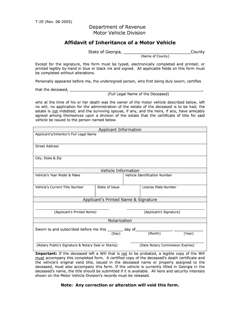  Georgia Dmv Form T20 2005-2024