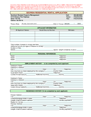 Printable Rental Application  Form