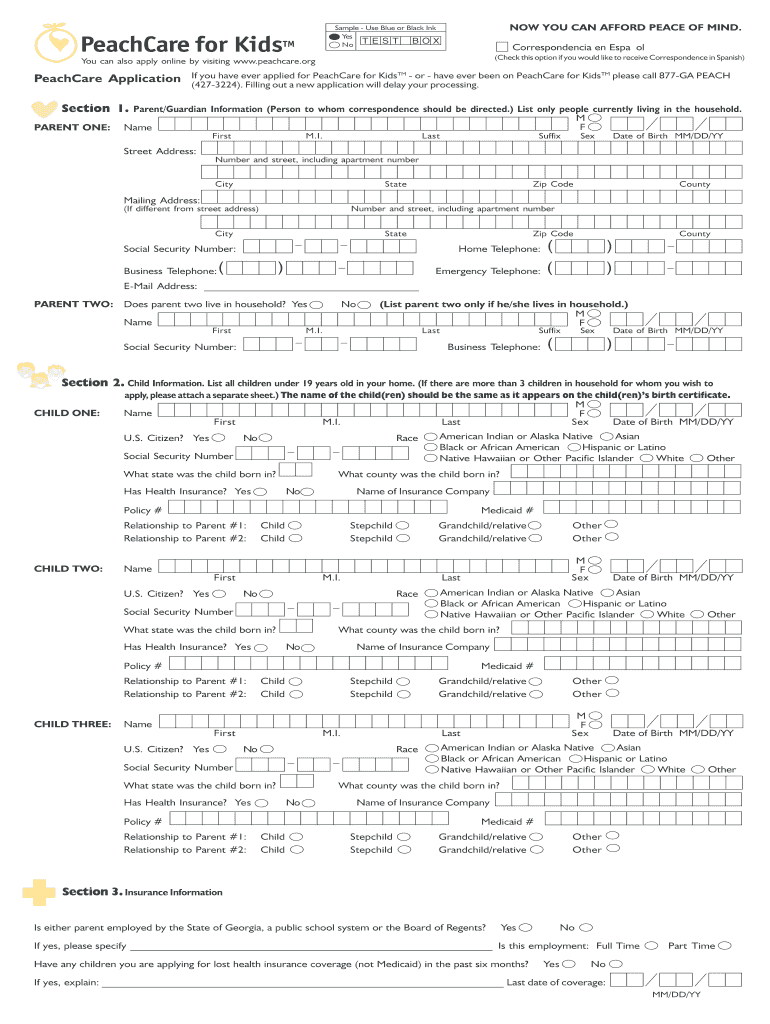  Peach Care for Kids Form 2010-2024