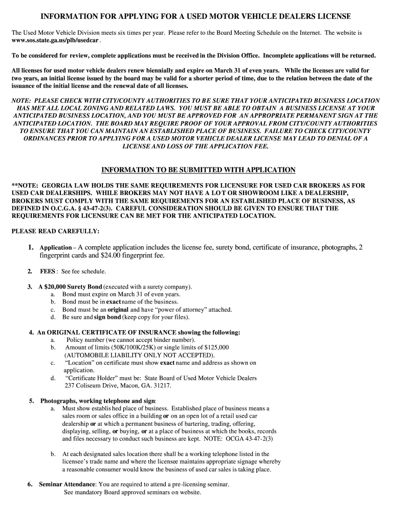  Ga Used Motor Vehicle Board Form 2003