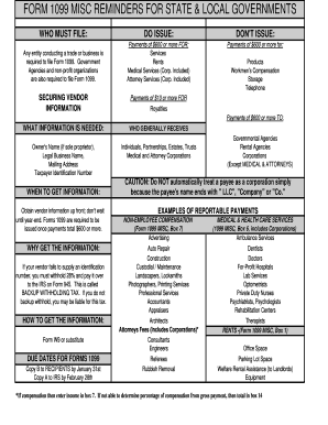 FORM 1099 MISC REMINDERS for STATE &amp; LOCAL in