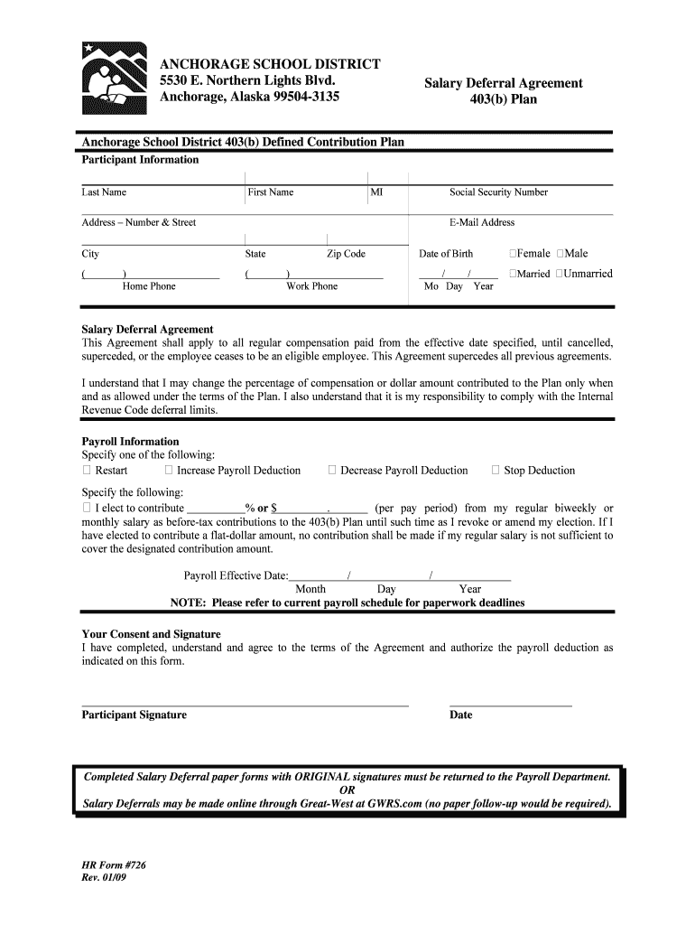 Salary Deferral Form  Anchorage Schools  Asdk12