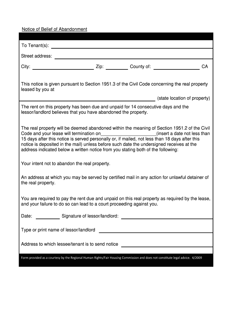 Get and Sign Ca Notice of Abandonment Form
