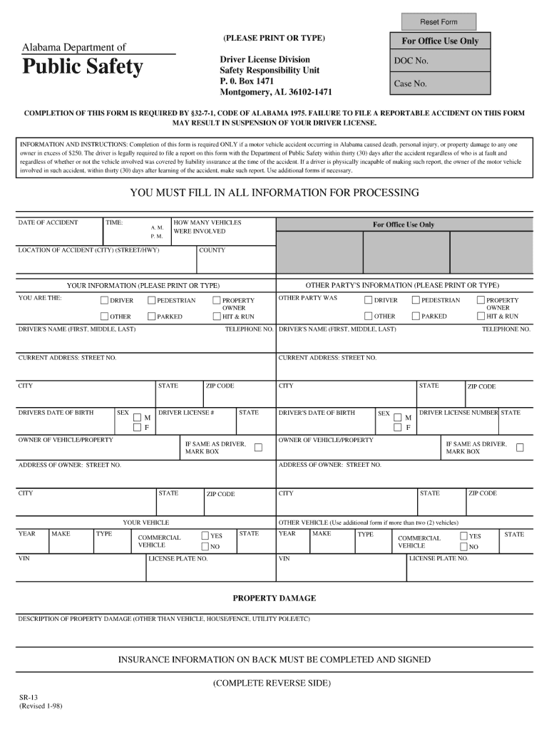  Sr 13 Form Alabama 1998-2024