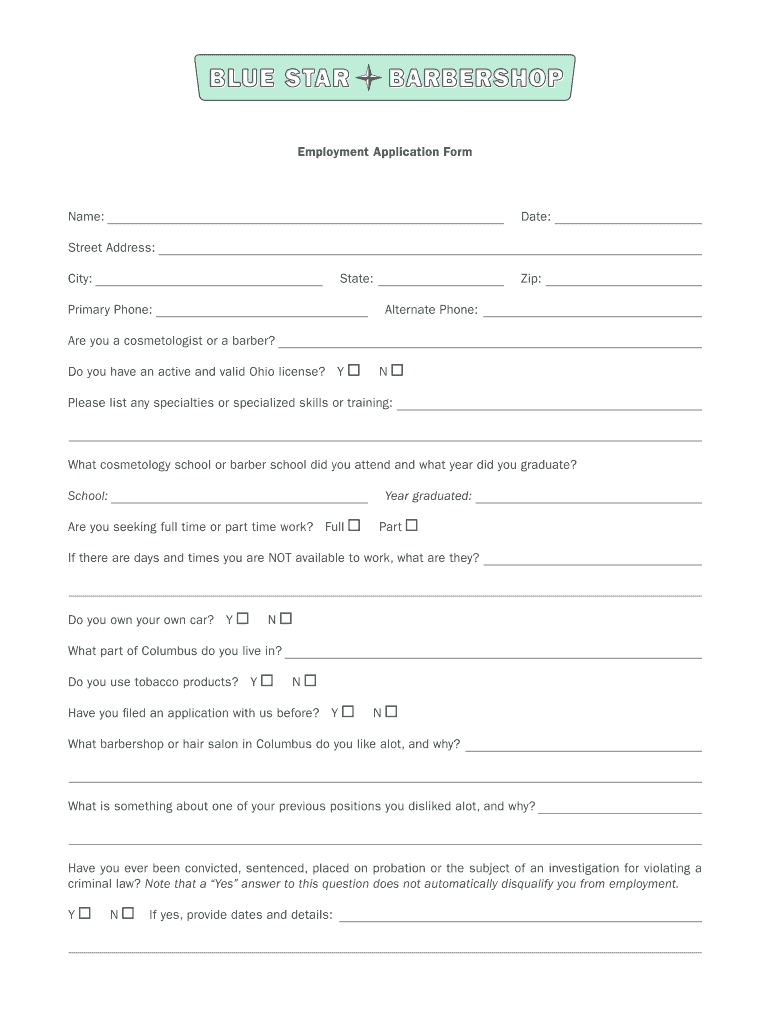 Barber Application Form Fill Out and Sign Printable PDF Template