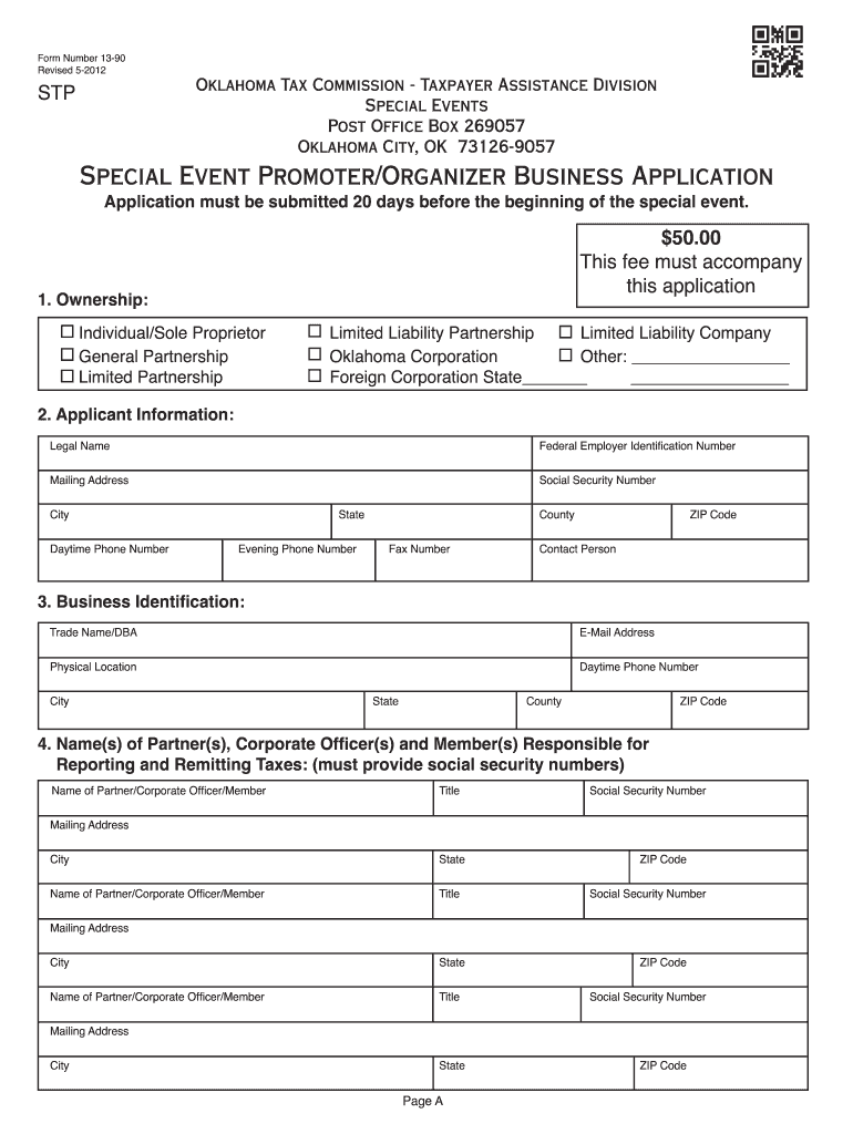  Oklahoma Special Event Promotors Application Form 2012