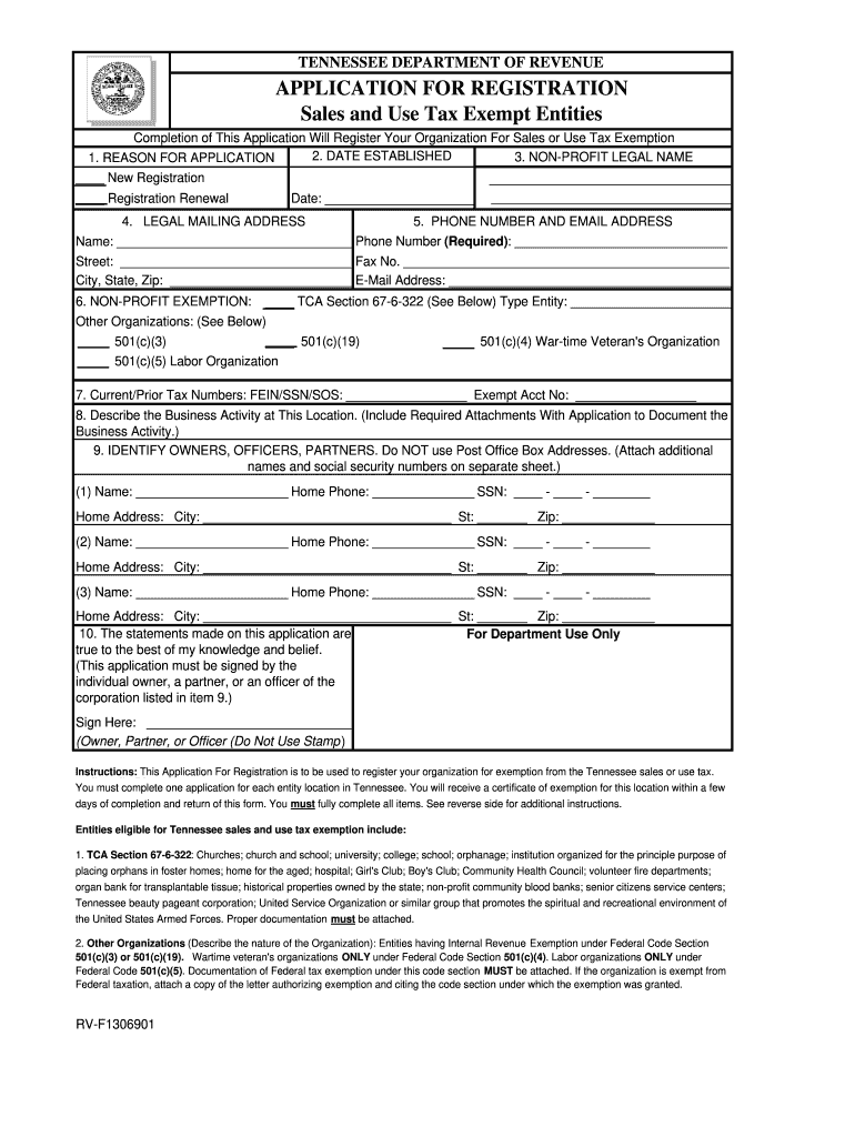 Rv F1306901 Application Sales Tax  Form