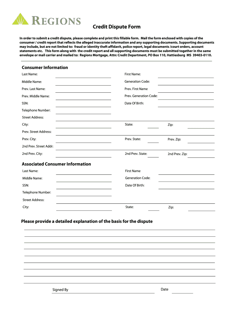 Credit Dispute Form