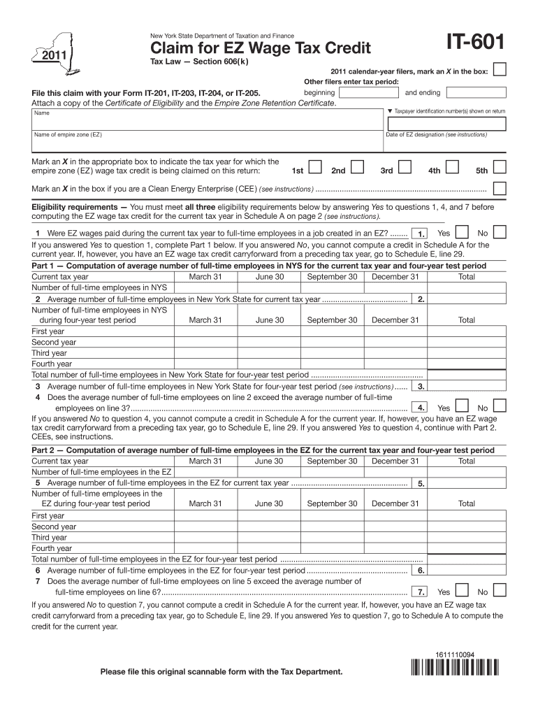Get and Sign Form IT 601Claim for EZ Wage Tax CreditIT601  Tax Ny 