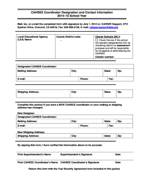 Cahsee Coordinator Designation Form