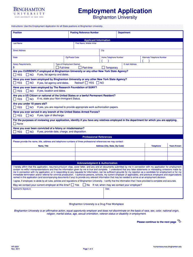 Employment Application  Binghamton University  Www2 Binghamton  Form