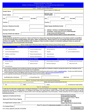 Fiu Vendor Registration  Form