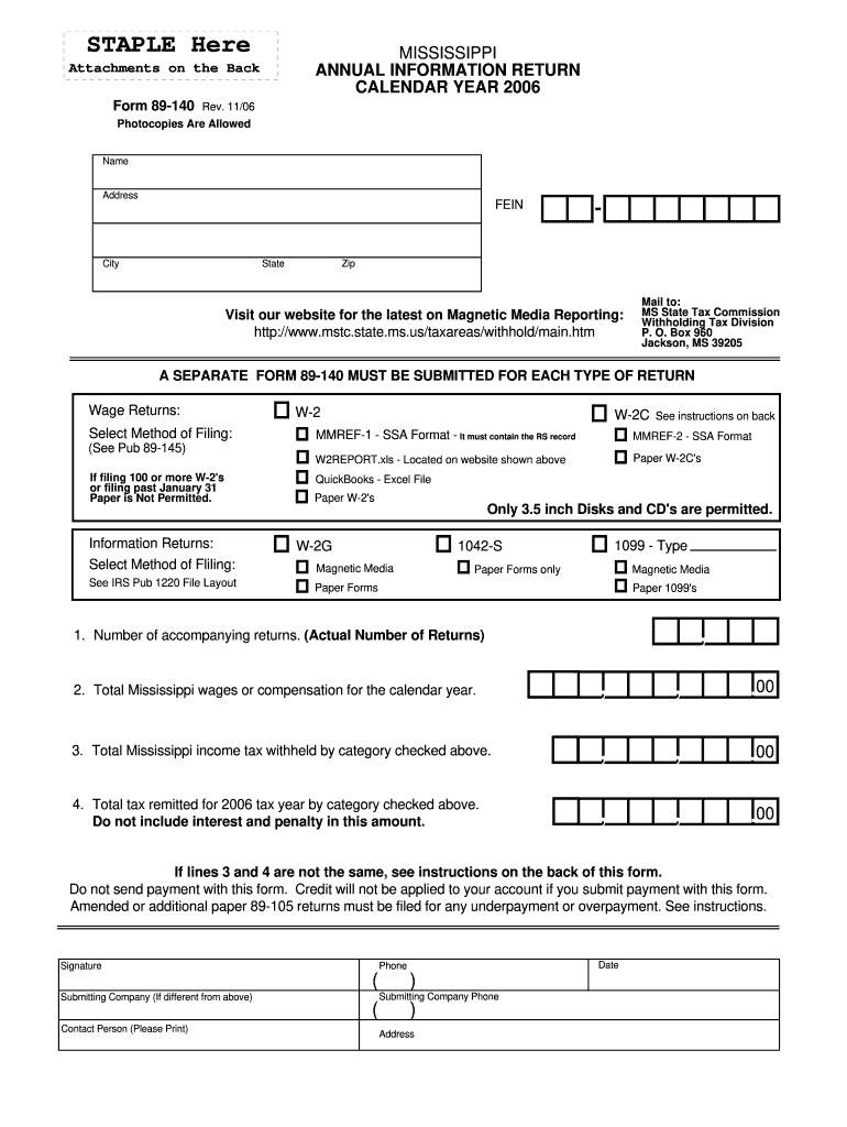  Mississippi Fill in Form 89 140 2018