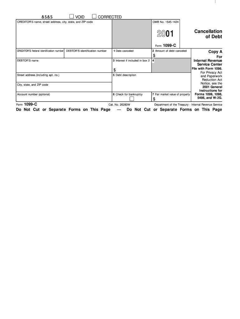  Form 1099C Cancellation of Debt Irs 2001