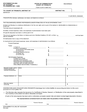 Conn Probate Form Pc 243 Statement in Lieu of Account