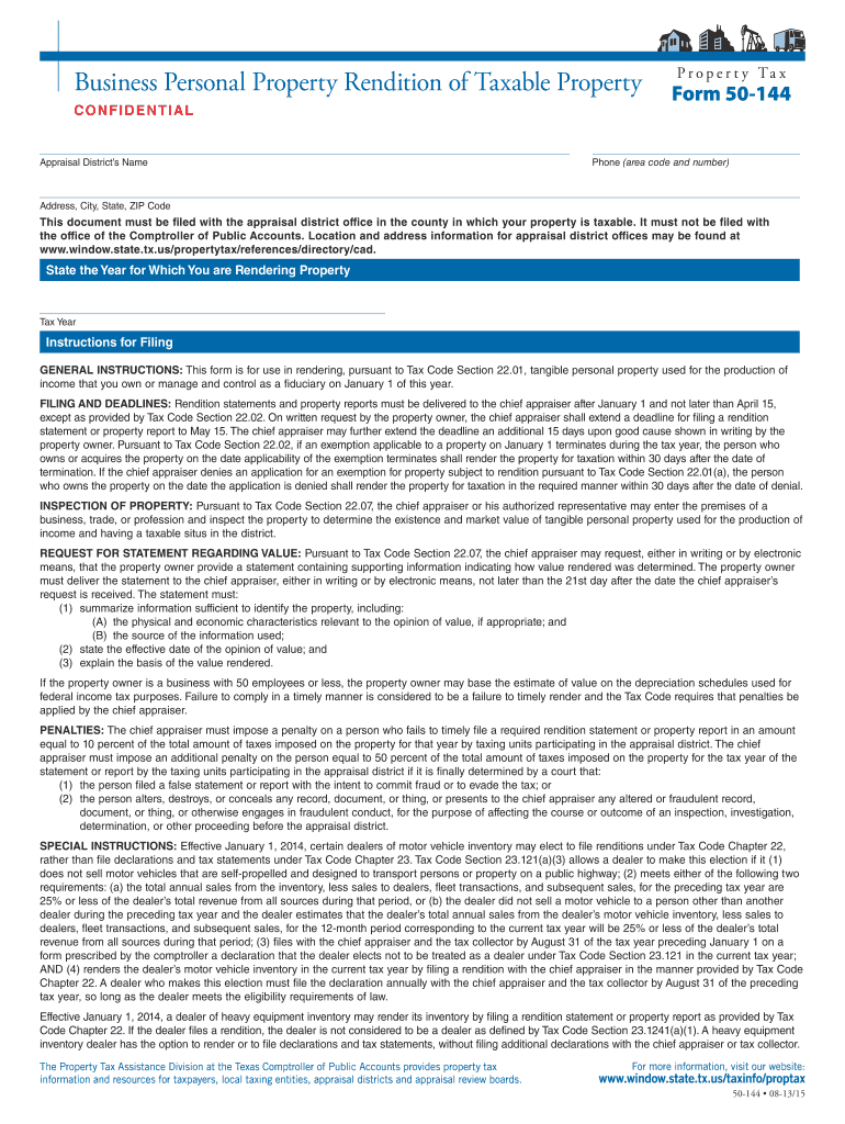 Business Personal Property Rendition of Taxable Property  Form