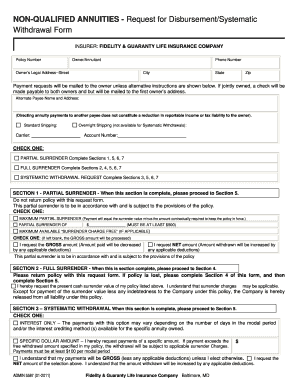  Fidelity & Guaranty Life Insurance Non Qualified Annuities Disbursement Form 2011-2024