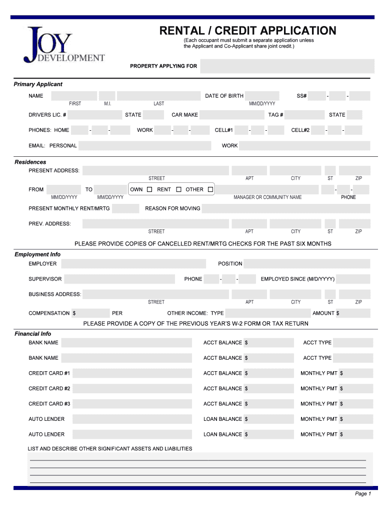 Download Rental Application in PDF Format  Joy Development