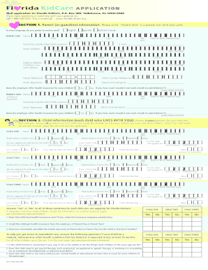 Florida KidCare Application Pparx  Form