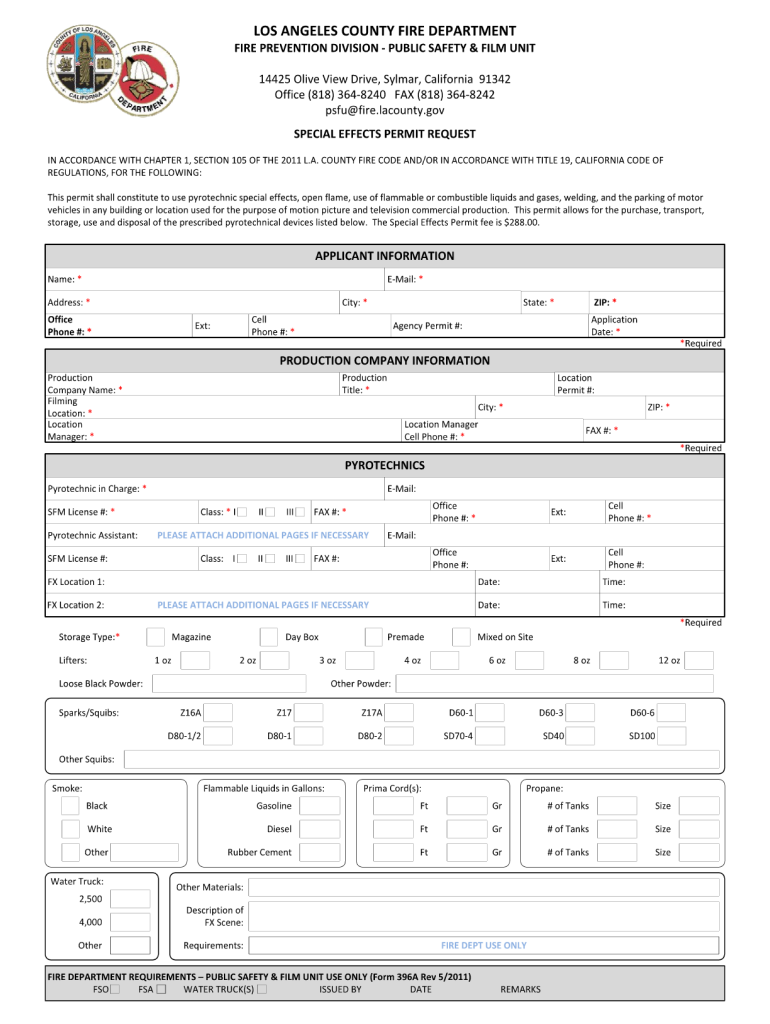 California Los Angeles Effects Permit  Form