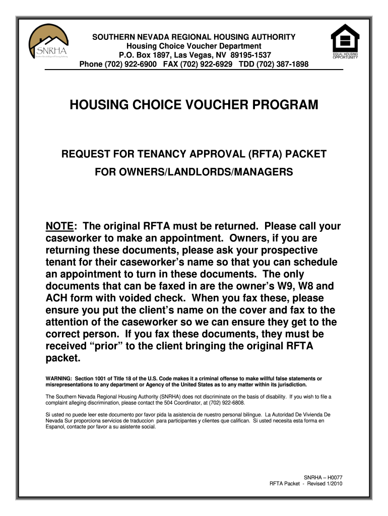  Nevada Regional Housing Authority Rfta Form 2010