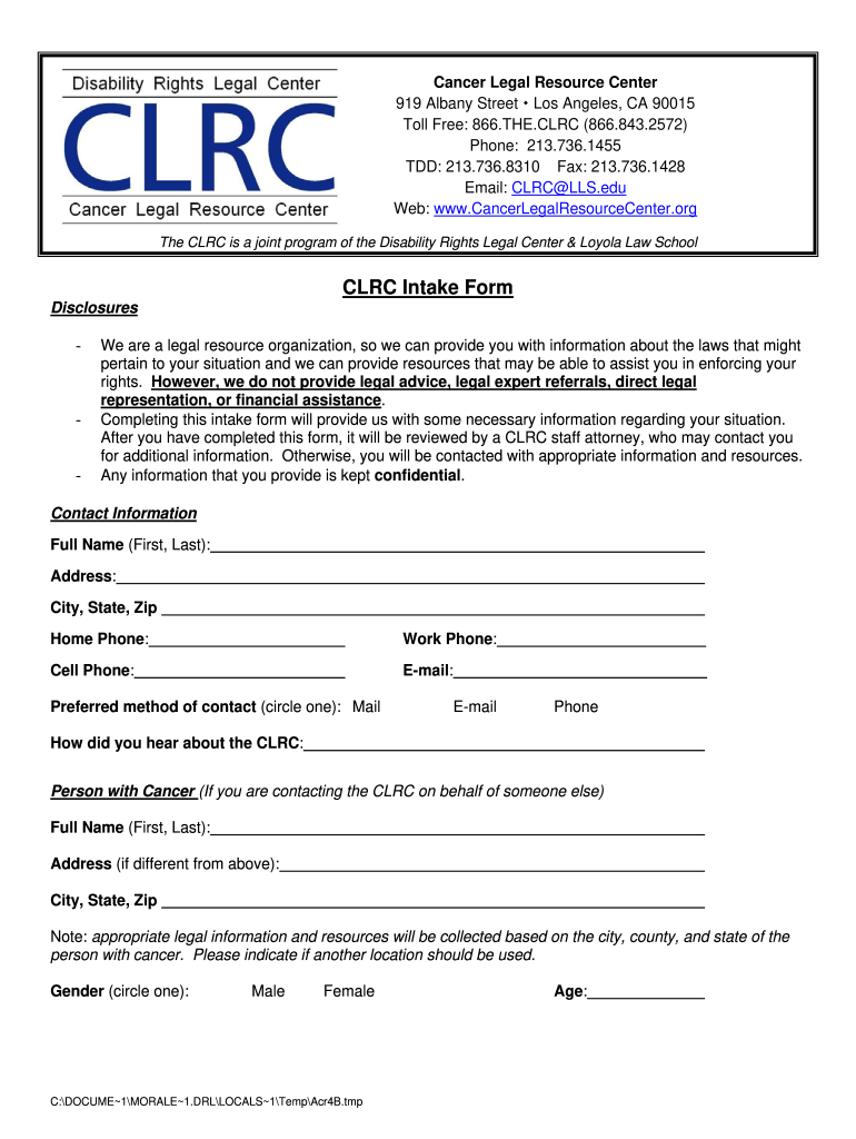 CLRC Intake Disability Rights Legal Center Disabilityrightslegalcenter  Form
