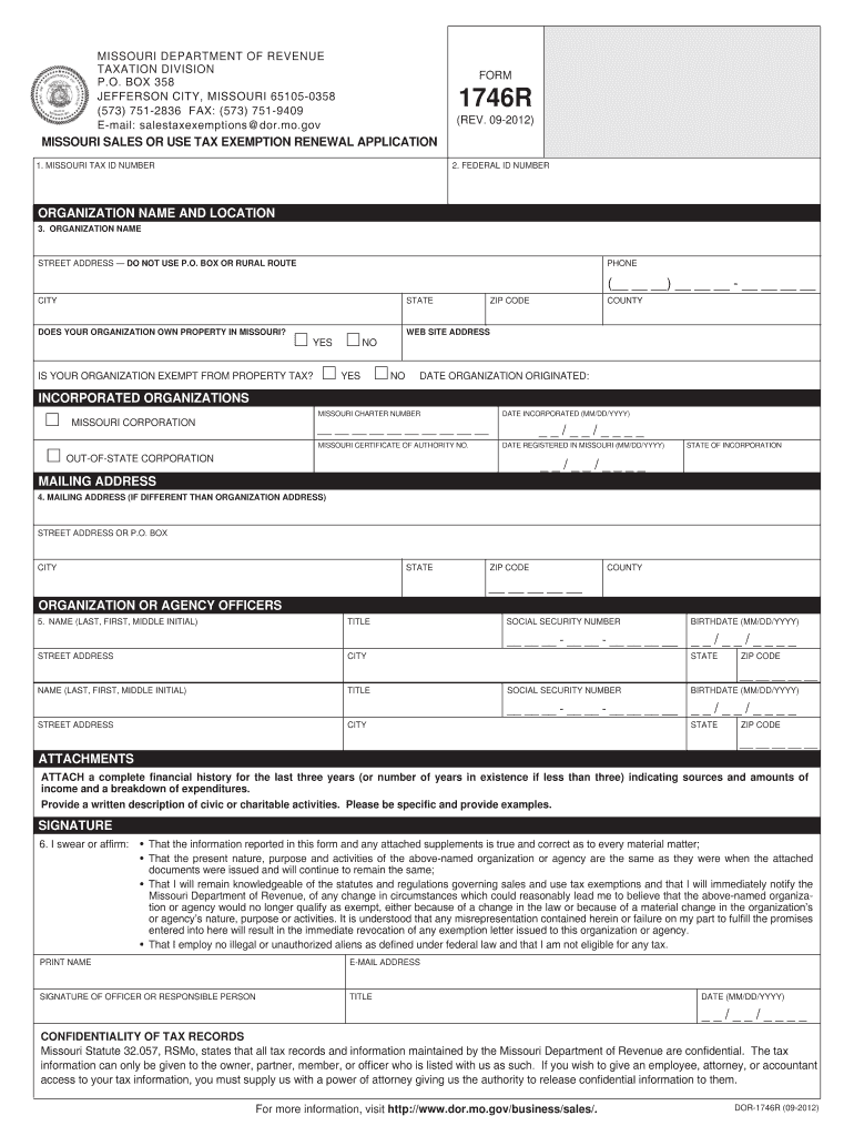 Missouri Tax Exemption Renewal Form Fill Out And Sign Printable PDF 