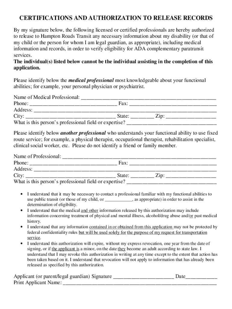 Hampton Roads Handi Ride Application  Form