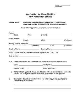 Metro Mobility Application  Form