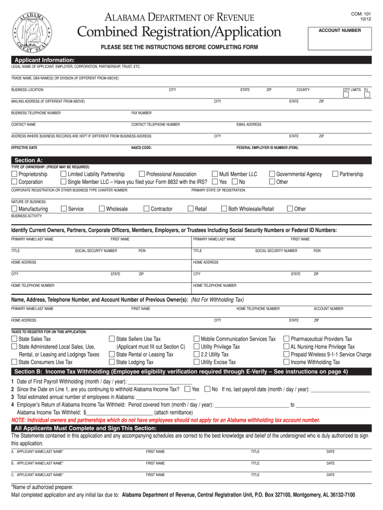 Alabama Combined Registration Application Form