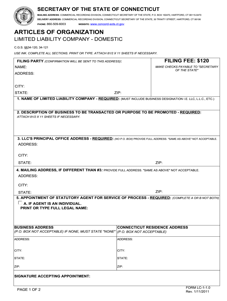 Connecticut Organization 2011-2022: get and sign the form in seconds