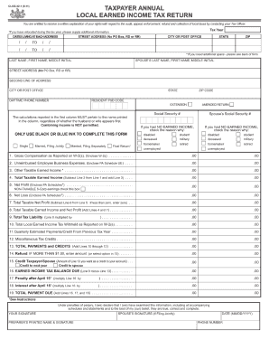  Taxpayer Annual Local Earned Income Tax Return Form 2011