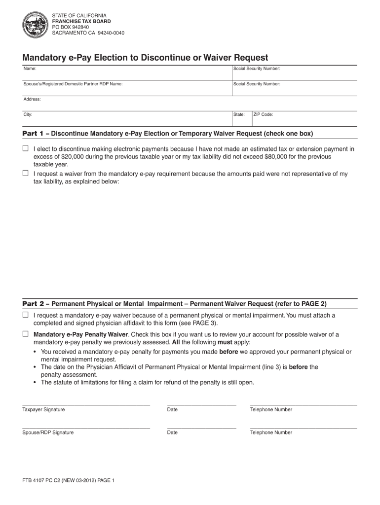  Ftb 4107 Pc  Form 2012