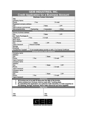Blank Credit Application  Form
