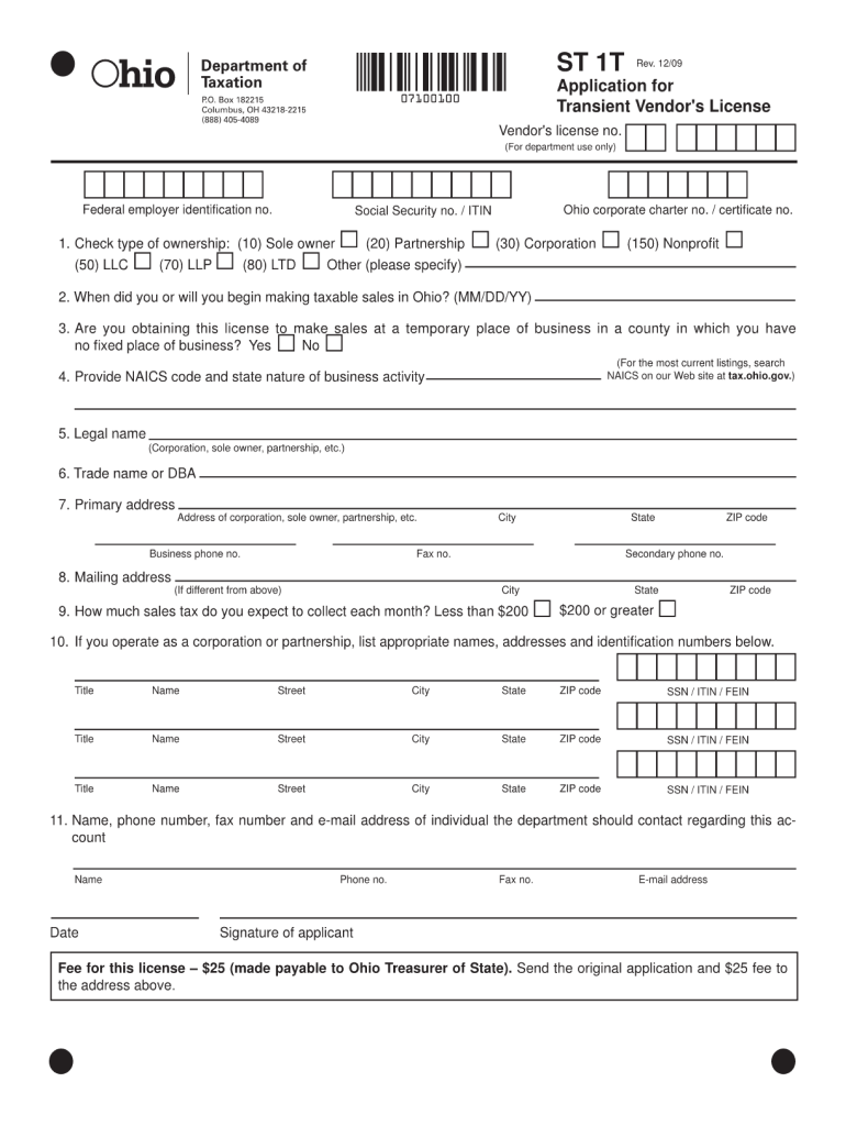 Vendors License  Form