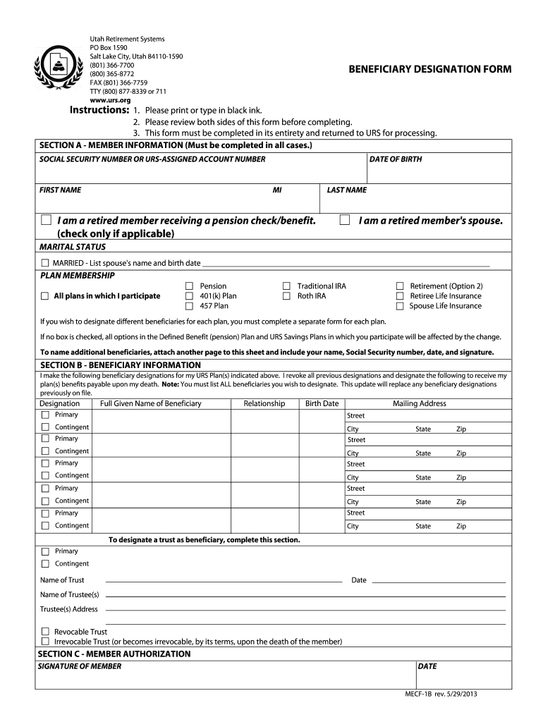  Ursorg Beneficiary Designation Form 2013