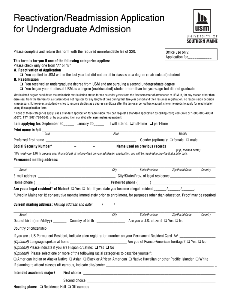 Usm Readmission  Form