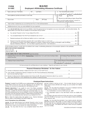 Line C of Maine Employees Withholding Allowance Certificate Form