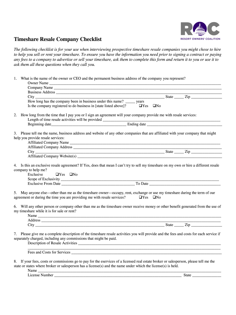 Fillable Timeshare Sale  Form