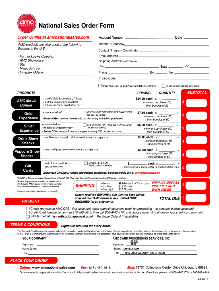  Amc National Sales Order Form 2011