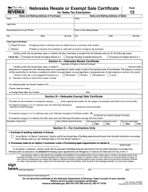 Nebraska Sales Tax Exemption Chart