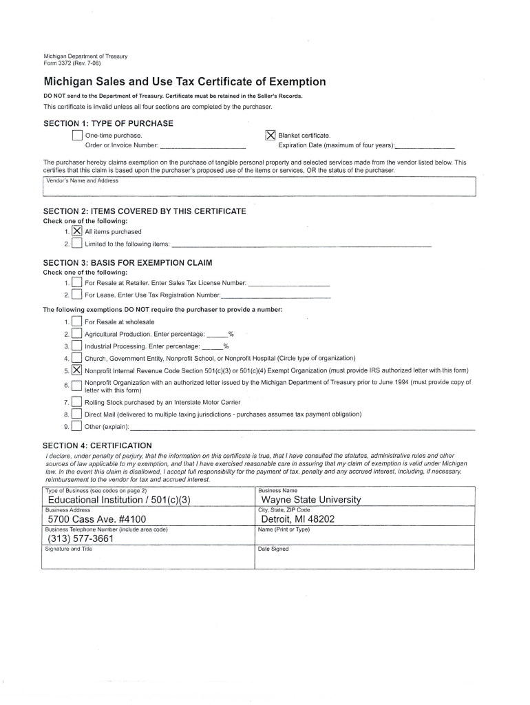 Tax Exempt Form Wayne State University