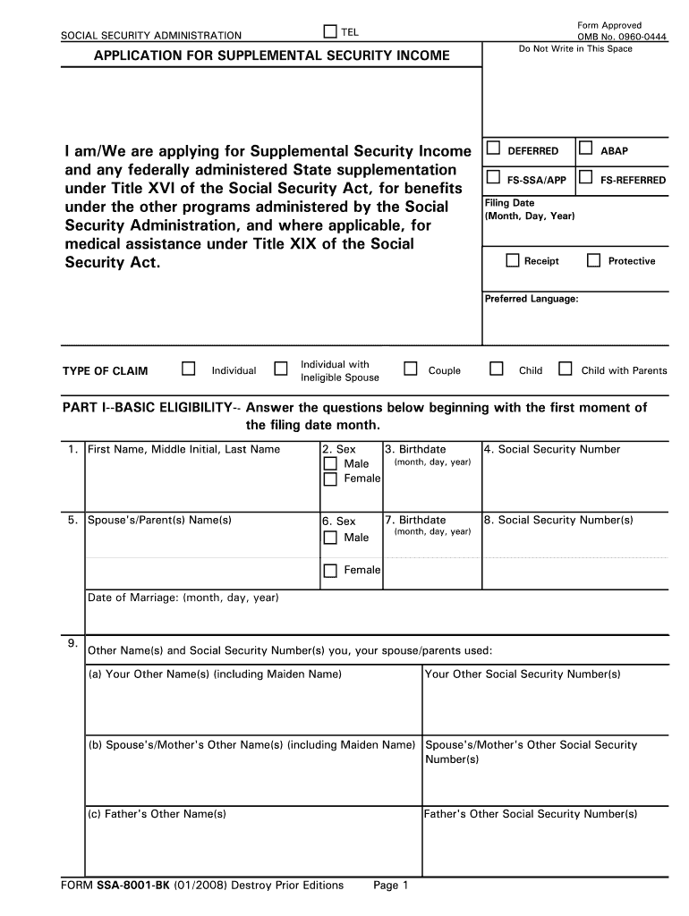  Form Ssa 8001 Bk 2019-2024