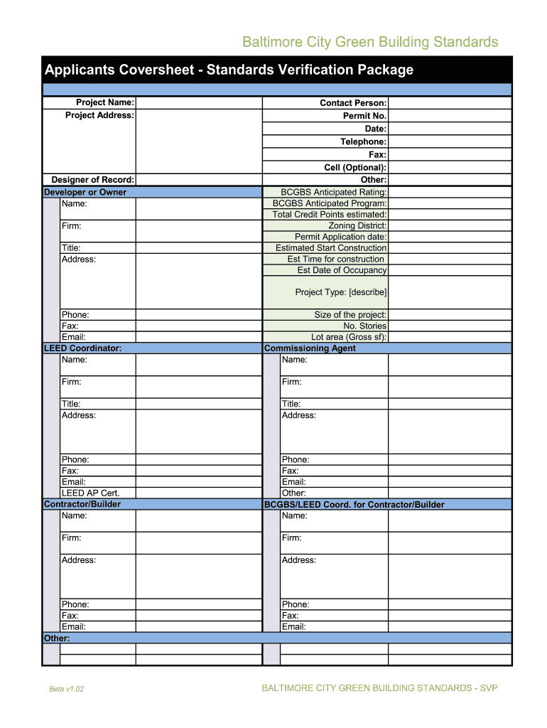 Baltimore City Green Building Standards Wr1 W3 Form