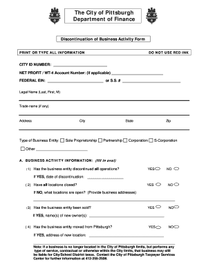 City of Pittsburgh Discontinuation Form