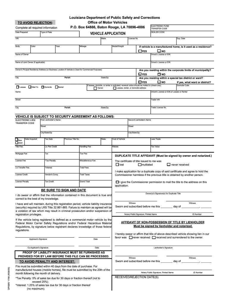  Instructions for Form 1799 Office of Motor Vehicle 2018