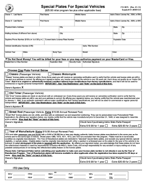 Special Plates for Special Vehicles ITD 3675 Idaho Itd Idaho  Form