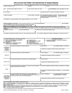 Application and Permit for Disposition of Human Remains PDF  Form