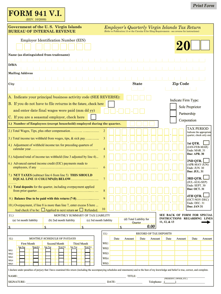  941 Vi  Form 2009