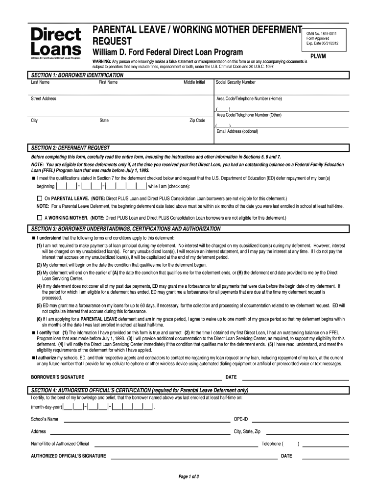 PARENTAL LEAVE WORKING MOTHER    Student Loan Network  Form